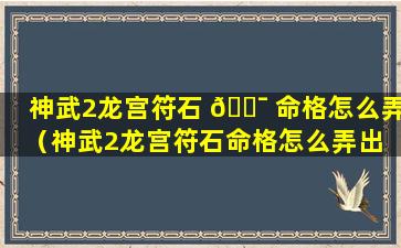 神武2龙宫符石 🐯 命格怎么弄（神武2龙宫符石命格怎么弄出 🕸 来）